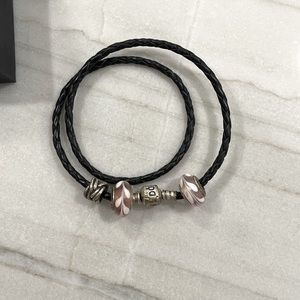 Pandora double leather bracelet with charms